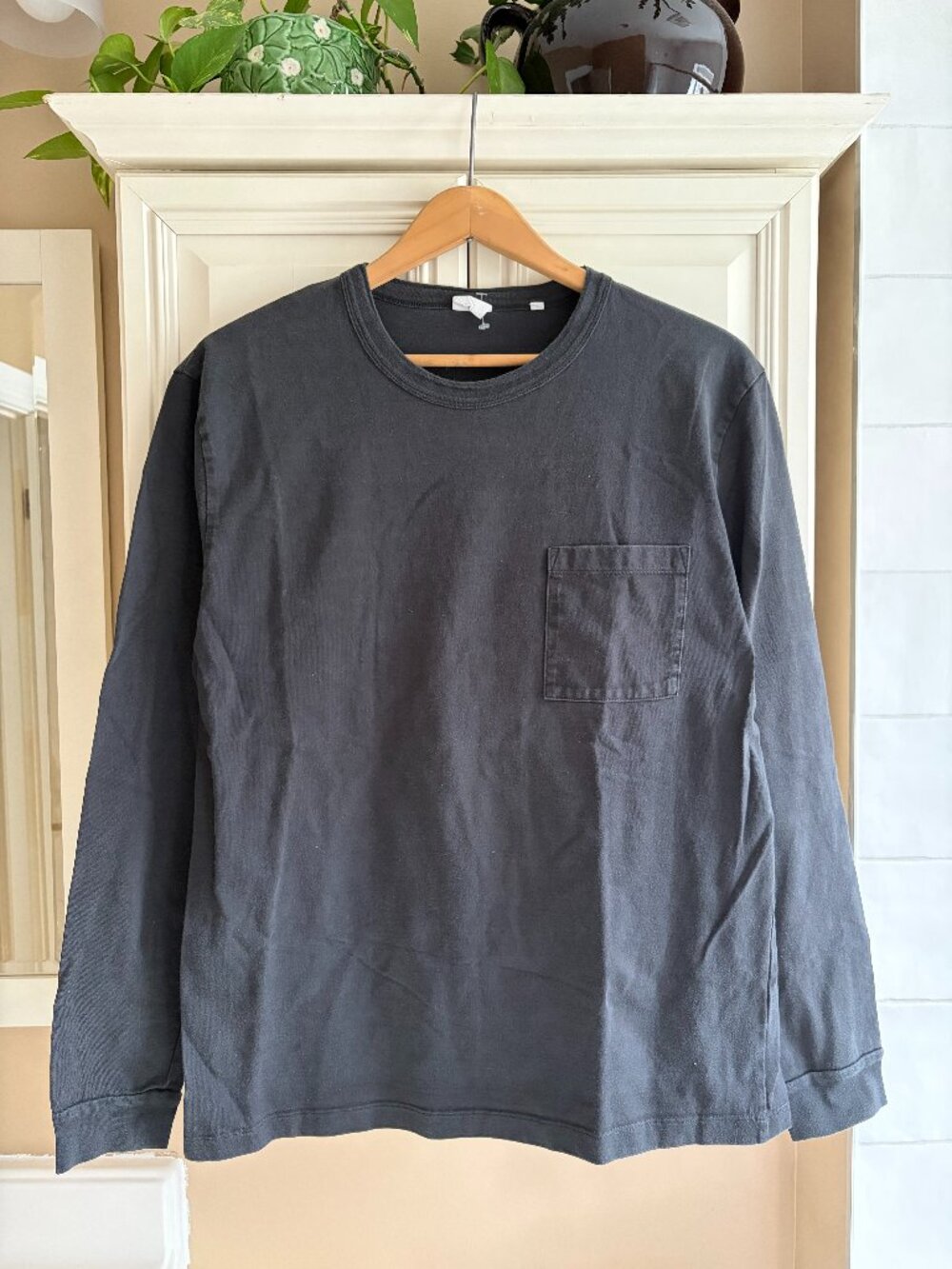 KOTN Long Sleeve Pocket Tee Shirt Black Faded Size Large Men Cotton Minimalist